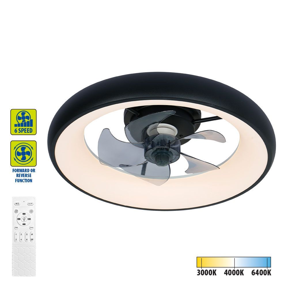 LED плафон с вентилатор KAI LED ∙ 30W ∙ черен ∙ CCT ∙ 3000K-6400K