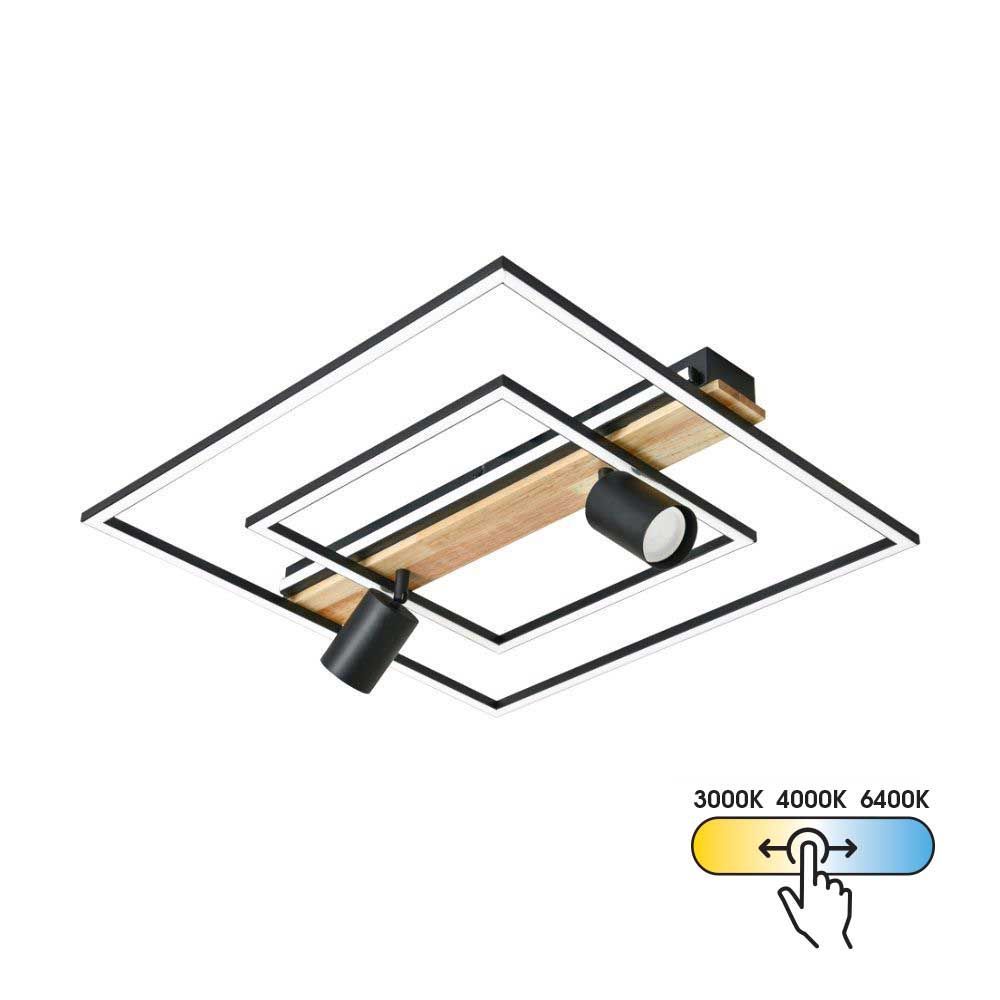 LED плафон CAMPO LED ∙ 36W ∙ черно/бяло+дърво ∙ CCT-switch ∙ 3000-4000-6400K